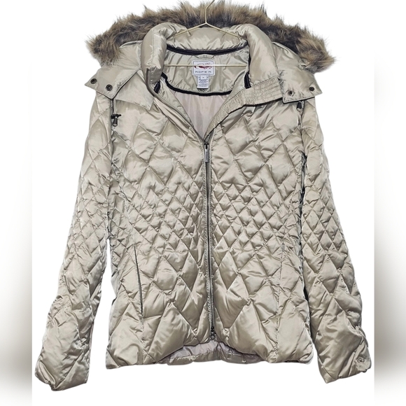 Roper Jackets & Blazers - Roper Women's Beige Quilted Puffer Jacket with Faux Fur Hood